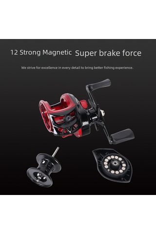 Mufunye Metal Kasisli Mavi Sol El路亚 Makinesi - Dayanıklı, Uzak Atışlı, Siyah-kırmızı Desenli Balıkçılık Toptantısı