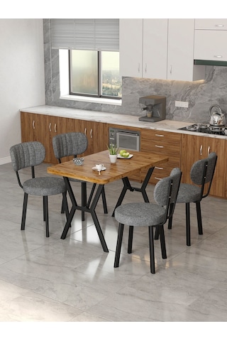Azra 70x110cm Atlantik Mutfak Masası, Mutfak Masası Takımı, Yemek Masası, 4 Koyu Gri Sandalye Koyu Gri