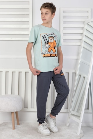 Zuzunga Explore Create Desenli Erkek Çocuk Süprem Kısa Kollu Pijama Takımı Buz Mavi