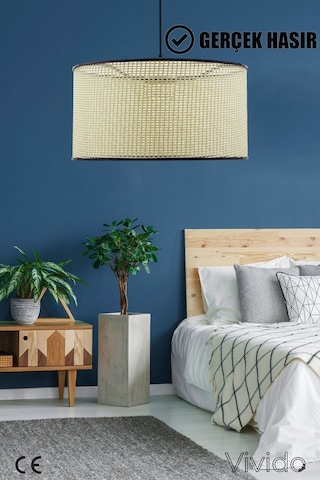 Wicker Krem-siyah Hasır Sarkıt Avize 38cm Siyah