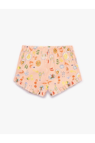 Koton Pamuklu Rahat Kesim Fiyonk Detaylı Kiraz Baskılı Şort Pijama Altı Turuncu Desenli 6slk80067mw