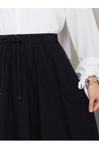Beli Lastikli İpli Kot Kloş Etek Siyah Siyah