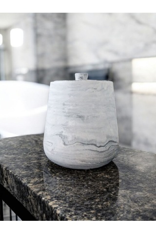 2 Parça Beton Çöp Kovası Banyo Mutfak Tuvalet Wc 18 Cm 4 Litre Kapaklı Kutu Gri