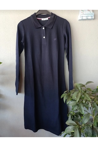 Butik Ayvitrin Kadın Midi Lakos Yaka Elbise Lacivert