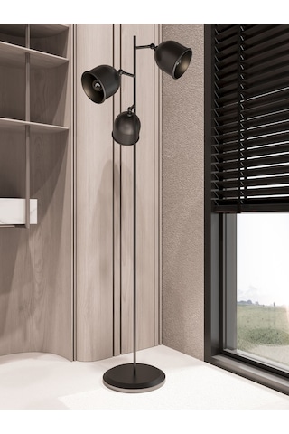 Flexart Modern 3 Başlıklı Siyah Metal Lambader Siyah