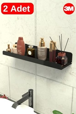 Risingmaber Ultra Güçlü 3m Yapışkanlı Siyah Çok Amaçlı Banyo Düzenleyici Organizer Raf Banyo Askı 2 Adet Mt96 Çok Renkli