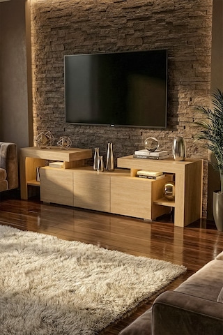 Burc Ledli Tv Ünitesi 200 Cm Meşe