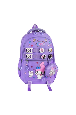My Melody Baskılı Aksesuarlı Ortopedik Su Geçirmez Ultra Lüx Okul Çantası Termal Beslenme Ve Kalemlik Mor