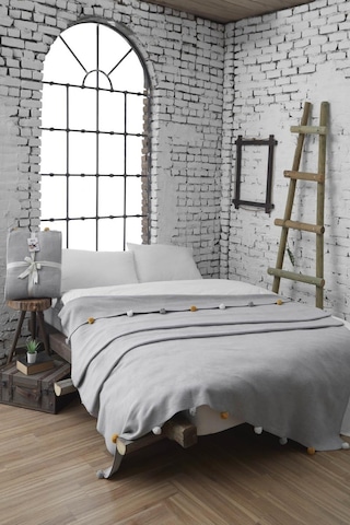 Dolce Bonita Home Çift Kişilik Ponponlu Pike Battaniye 200x220 Gr Gri