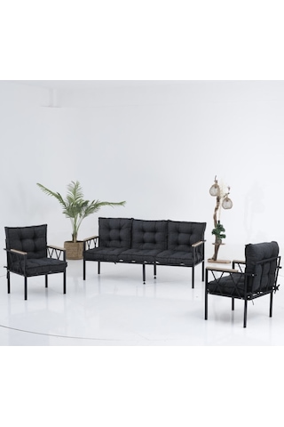 Ard & Garden 3 1 1 Koltuk Takımı, Balkon Takımı, Balkon Mobilyaları,çay Seti, Metal Kanepe, Salon Oturma Gr Antrasit