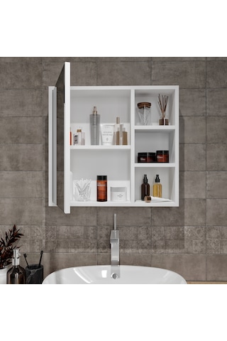 Ayna Kapaklı Tamamen Mdf Banyo Dolabı Beyaz