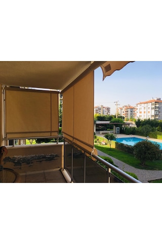 Balkon Stor Perde Kırmızı Ve Kırçıllı Krem Çizgili Akrilik Kumaş 200 X 230 Kırmızı - Krem