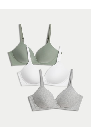 Marks & Spencer 3'lü Balensiz Pamuklu T-shirt Sütyeni Seti T33003006 Yeşil