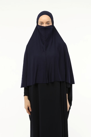 Altobeh Hazır Türban Peçeli Pratik Eşarp Tesettür Nikaplı Hijab - Namaz Örtüsü Sufle 3xl - Lacivert Lacivert