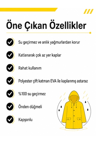 Dmax Sarı Eva Yağmurluk Kapüşonlu Su Geçirmez Yağmur Pançosu