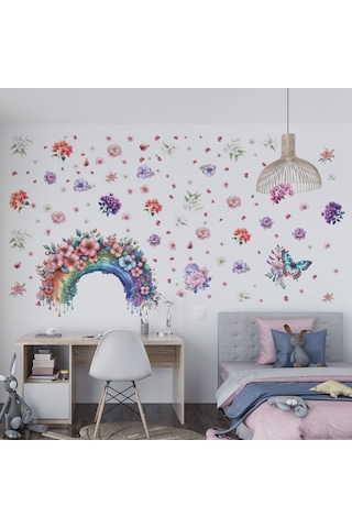 Gökkuşağı Suluboya Duvar Sticker Seti - Mat, Sökülebilir, Çocuk Odası Dekoru 100 X 125