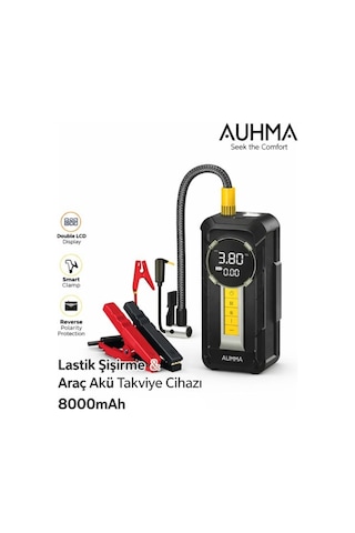 Auhma A8899 4'ü 1 Arada Akü Takviyeli Şarjlı Hava Pompası 8.000 Mah Powerbank & Dijital Fener