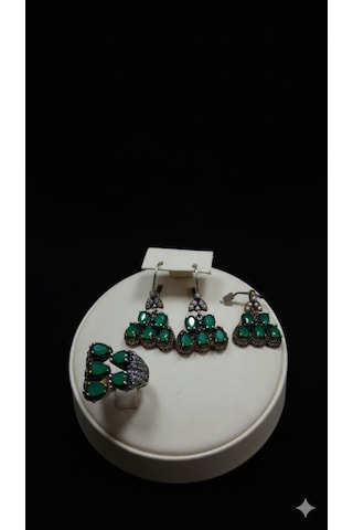 Otantik Yeşim Taşı Gümüş 3 Lü Set Bronz