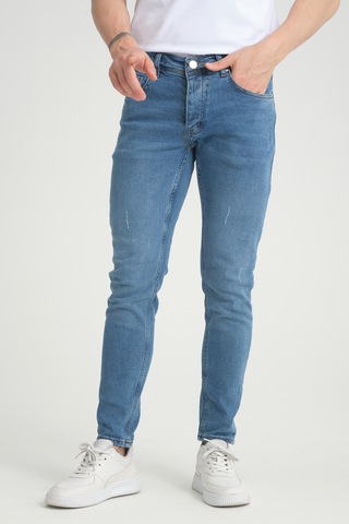 Erkek Skinny Fit Orta Mavi Tırnaklı Skinny Fit Pantolon Orta Mavi