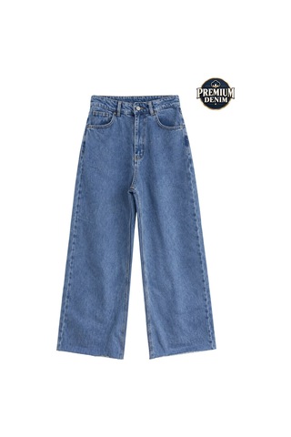 Vadon 1057 Kadın Yüksek Bel Pis Geniş Paça Wide Leg Jean Pantolon Mavi