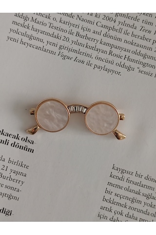Lente Aksesuar Gold Renk Sedef Ve Siyah Güneş Gözlüğü Broş-yuvarlak Gözlük Figürlü Yaka İğnesi Beyaz
