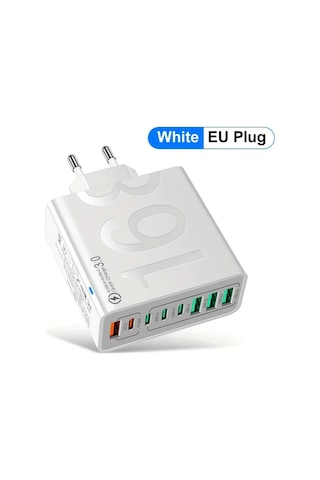 Xuweiwei Beyaz Kaxoe 8in 1 Hizli Sarj Usb Telefon Sarj Adaptoru 4 Usb 4 Type C Sarj Aleti İphone Uyumlu Samsung İcin Qc 3 0 BEYAZ