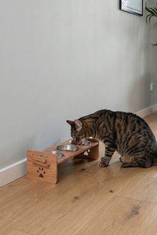 Ahşap Üç Gözlü Ayarlanabilir Kedi-köpek Mama Ve Su Kabı