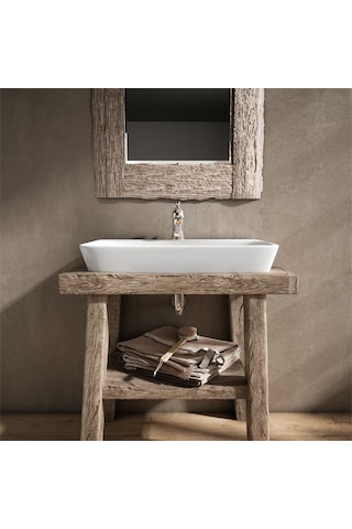 Lucco Mita 65 CM Tezgah Üstü Dikdörtgen Lavabo Beyaz