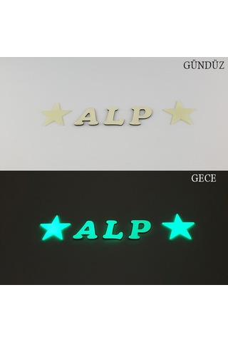 Fosforlu 3 Harf + 2 Yıldız Veya Kalp.