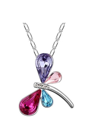 Kristal Taşlı Renkli Yusufçuk Kolye Küpe Seti Çok Renkli