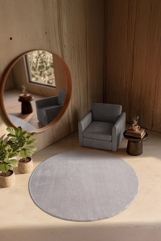 Softy Gri Yıkanabilir Kaymaz Taban Yuvarlak Halı Yumuşak Dokulu Mutfak Koridor Salon Halısı