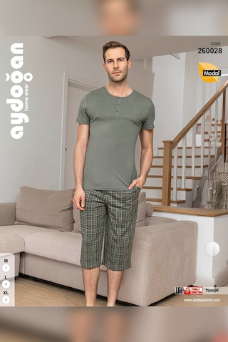 Aydoğan Erkek Civan Modal Bermuda Açık Haki Pijama Takım 0028 Yeşil