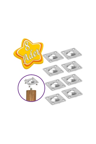 Mobilya Baza Koltuk Zigon Sehpa Ayağı Metal Bağlantı Aparatı Düz Ayak Tabanı M8 Civatalı 8 Adet