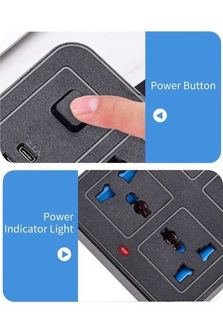 Pazly Siyah 6 Ac Soketli Güç Şeridi, 3 Usb Tip C, 6ft Uzatma Kablosu, Aşırı Gerilim Koruyucu Us Plug Ev/kişisel Kullanım İçin 1.8 M