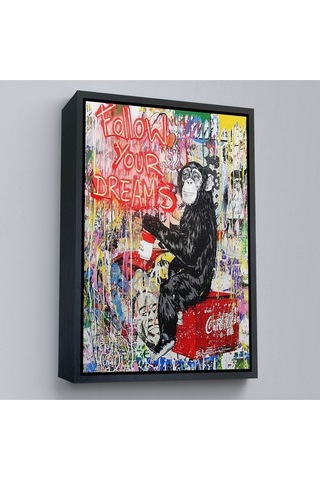 Çerçeveli Hayallerinin Peşinden Git,maymun Graffiti Posteri, Banksy Graffiti Kanvas Tablo-5304