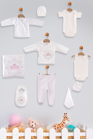 Zıpır Kız Bebek Organik Pamuk Taç Model 10'lu Hastane Çıkış Seti Pembe 522 Pembe