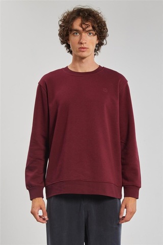 Barrels And Oıl Bisiklet Yaka Logolu Erkek Sweatshirt - Bordo Bordo