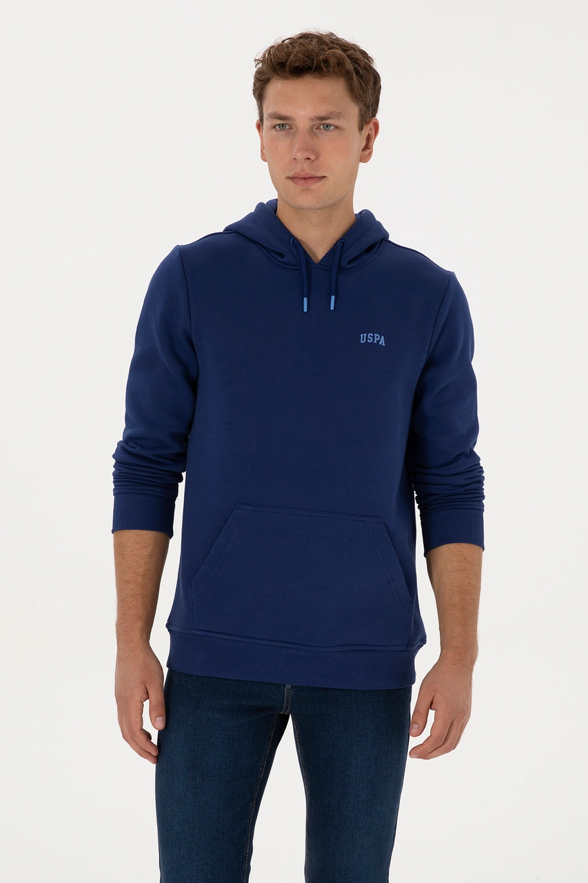 U.S. Polo Assn. Erkek Regular Fit Kapüşonlu Şardonlu İndigo Basic Sweatshirt 50315582-VR028