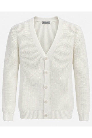 Classics Men Günsa Comfort Fit Erkek Tam Düğmeli Triko Ceket - 7833 Beyaz