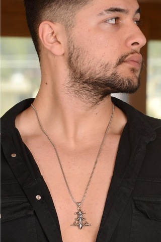 Ottoman Çelik Çapa Motifli Denizci Model Erkek Kolye Ckldnzcpmdl- Çelik