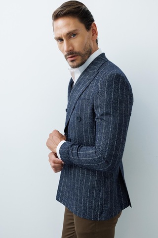 İgs Erkek Lacivert Slim Fit / Dar Kalıp Geniş Kırlangıç Ceket-20006
