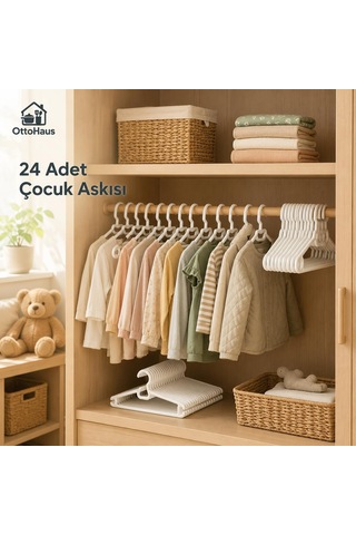 Ottohaus 24 Adet Çocuk Askısı, Beyaz Plastik Elbise Askısı