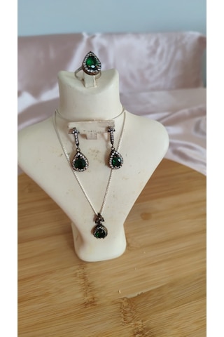 Zümrüt Gözyaşı Gümüş Set Bronz
