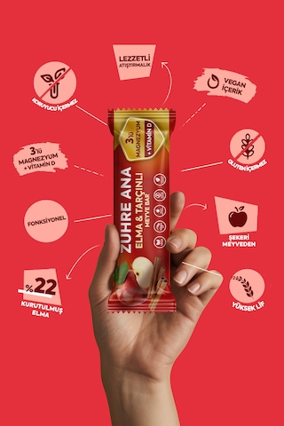 3'lü Magnezyum Ve Vitamin D İçeren Meyve Bar, Şeker İlavesiz Elma Ve Tarçınlı 35 Gr X 12 Adet