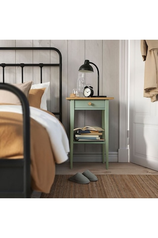 Komodin, Gri-yeşil-açık Kahverengi Boyalı, 46x35 Cm Yeşil