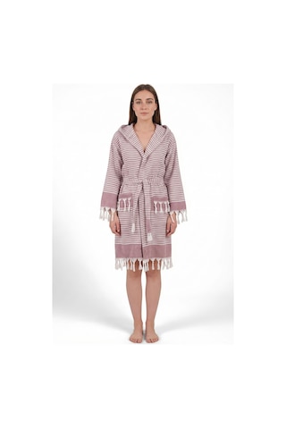 Kapşonlu Unisex Peştemal Plaj Bornozu %100 Pamuklu Seaside Stripe Bordo
