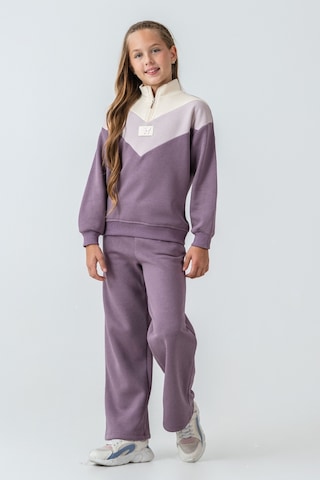 Kız Çocuk Kelebek Detaylı Yarım Fermuarlı 3 İplik Kalın Kışlık Eşofman Takımı Ak4233 Mor