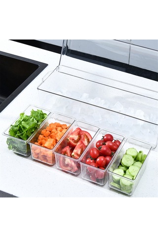 Leasetake Kaplı Buzlu Soğuk Sos Tepsisi, Kapaklı Sos Sunucusu, Bar Aksesuarları İçin Servis Tepsisi Şeffaf