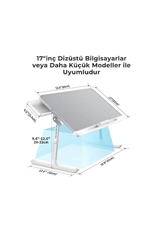 Bix Saıjı K7 Mini Dizüstü Yatak Tepsi Masası, Kaymaz Pvc Deri İle Dizüstü Çalışma Masası, Ayarlanabilir Dizüstü Bilgisayar Standı Çok Amaç İçin Kullanılabilir Masa Gümüş