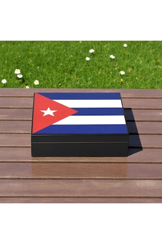 Cuban Flag Desen Puro Kutusu Humidor İçi Magnetli Siyah 20s